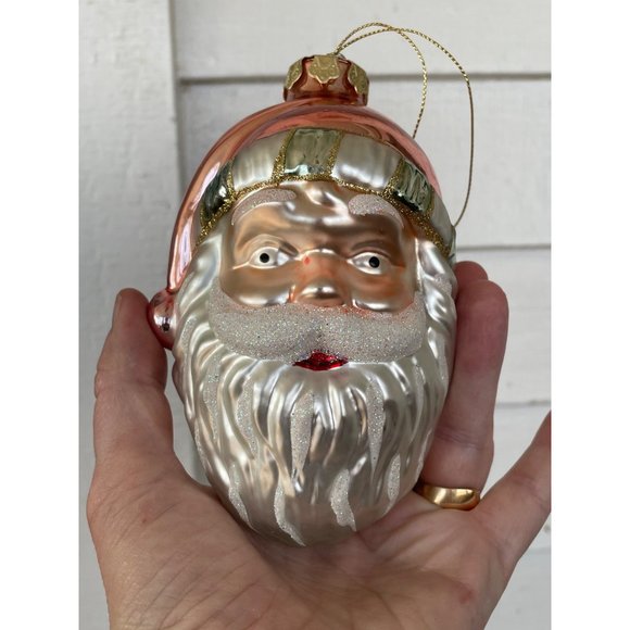 Vintage Blown Glass Santa Clause Face Christmas Ornament - Picture 6 of 9